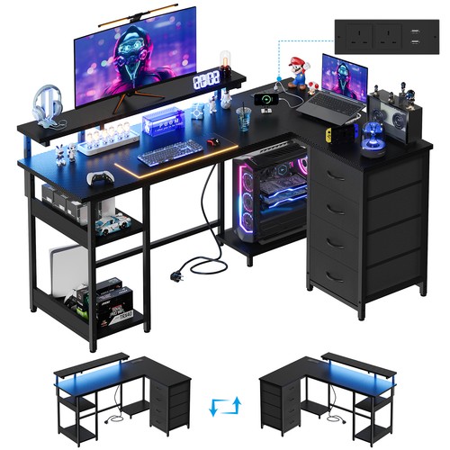 Shaped gaming desk with led - with,