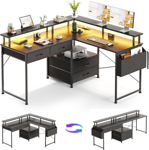 Shaped desk with power - desk,